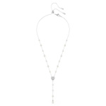 Ariana Grande x Swarovski Y necklace Crystal pearl, Mixed cuts, Heart, White, Rhodium plated