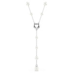 Ariana Grande x Swarovski Y necklace Crystal pearl, Mixed cuts, Heart, White, Rhodium plated