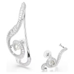 Ariana Grande x Swarovski clip earrings Asymmetrical design, Crystal pearl, Baguette cut, White, Rhodium plated