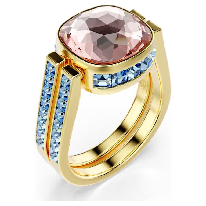 Chroma ring Cushion cut, Multicolored, Gold-tone plated