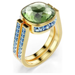 Chroma ring Cushion cut, Multicolored, Gold-tone plated