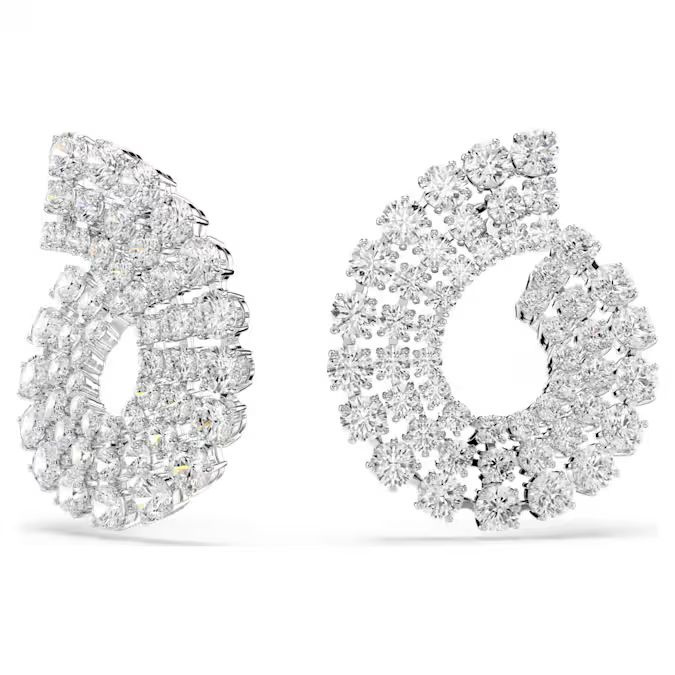 Matrix hoop earrings Mixed round cuts, White, Rhodium plated