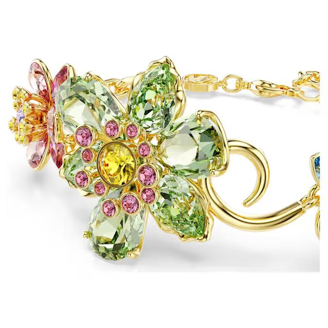 Idyllia bracelet Mixed cuts, Flower, Multicolored, Gold-tone plated