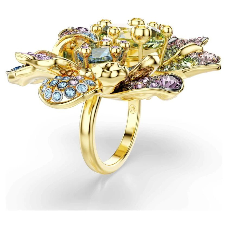 Idyllia ring Mixed cuts, Pavé, Flower, Multicolored, Mixed metal finish