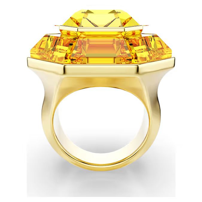 Lucent cocktail ring Octagon shape, Yellow, Gold-tone plated