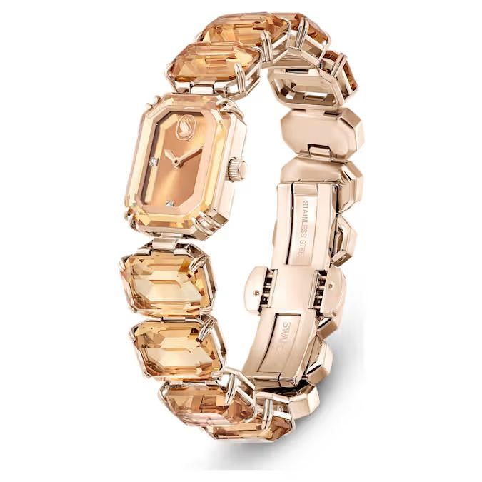 Watch Octagon cut bracelet, Brown, Champagne gold-tone finish