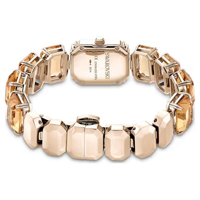 Watch Octagon cut bracelet, Brown, Champagne gold-tone finish