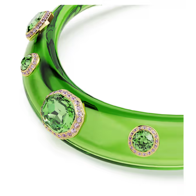 Choker Mixed cuts, Green, Gold-tone plated