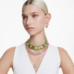 Choker Mixed cuts, Green, Gold-tone plated