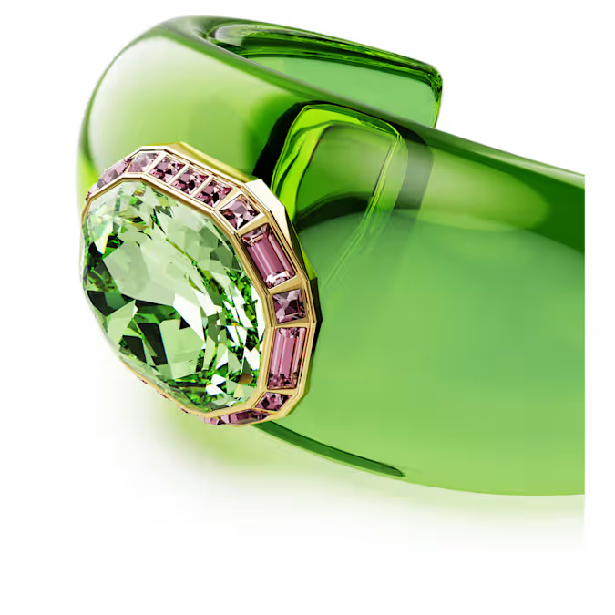 Dulcis cuff Octagon cut, Green, Gold-tone plated