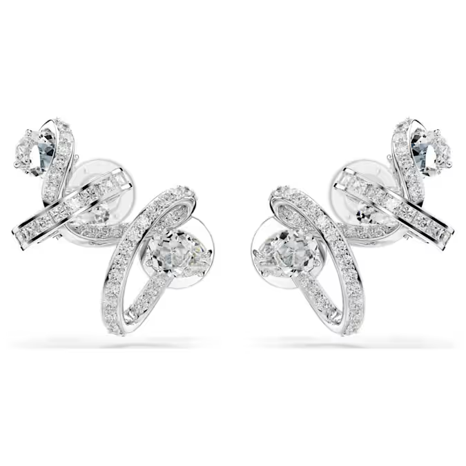 Hyperbola ear cuff Mixed cuts, White, Rhodium plated