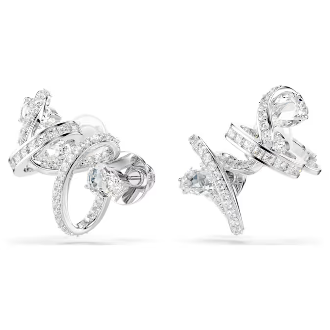 Hyperbola ear cuff Mixed cuts, White, Rhodium plated