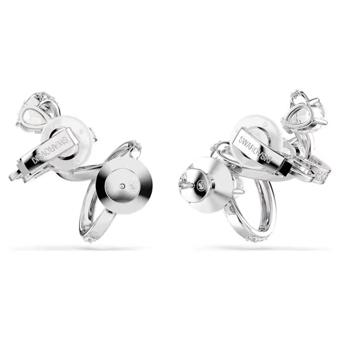 Hyperbola ear cuff Mixed cuts, White, Rhodium plated