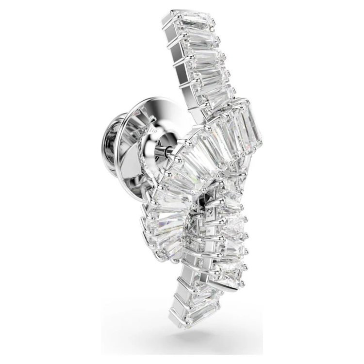 Matrix tack pin Baguette cut, Knot, White, Rhodium plated