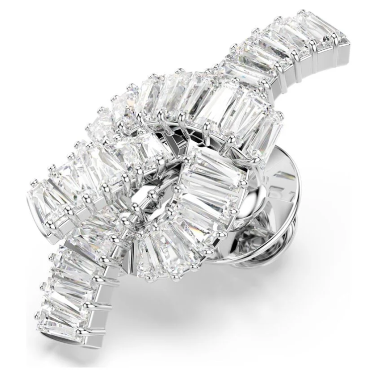 Matrix tack pin Baguette cut, Knot, White, Rhodium plated