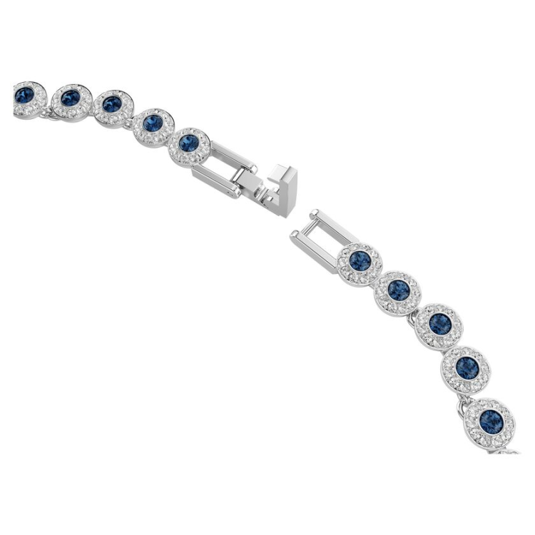 Una Angelic Tennis necklace Round cut, Blue, Rhodium plated