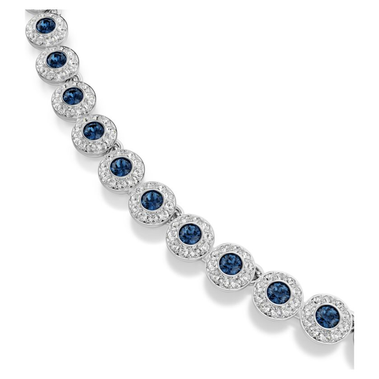 Una Angelic Tennis necklace Round cut, Blue, Rhodium plated
