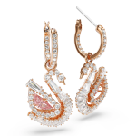 Swan drop earrings, Pavé, Swan, Pink