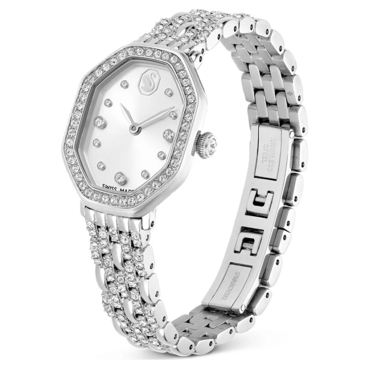 Dextera Octagon watch Swiss Made, Metal bracelet, Silver tone, Stainless steel
