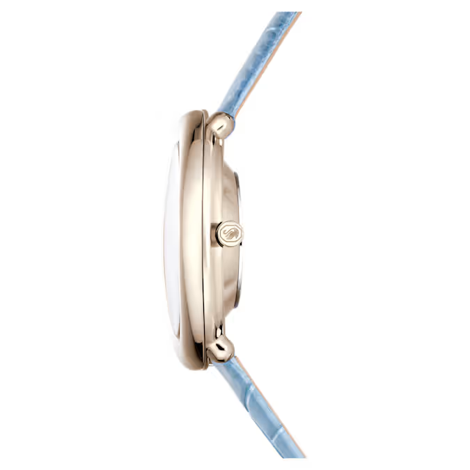 Imber watch Swiss Made, Leather strap, Blue, Champagne gold-tone finish