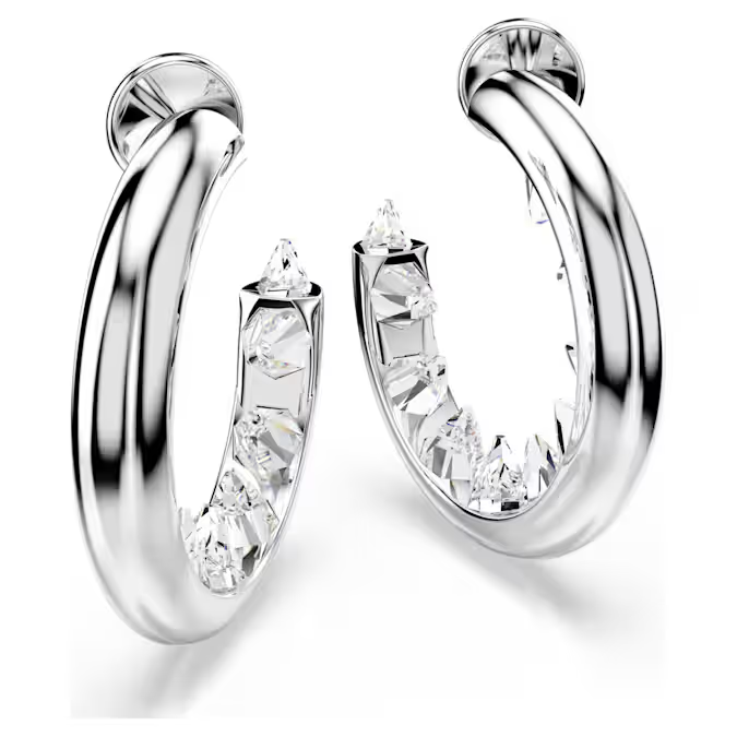 Sublima hoop earrings White, Rhodium plated