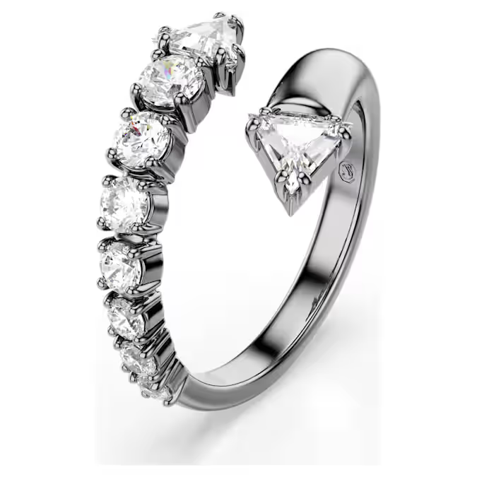 Sublima open ring Mixed cuts, White, Ruthenium plated