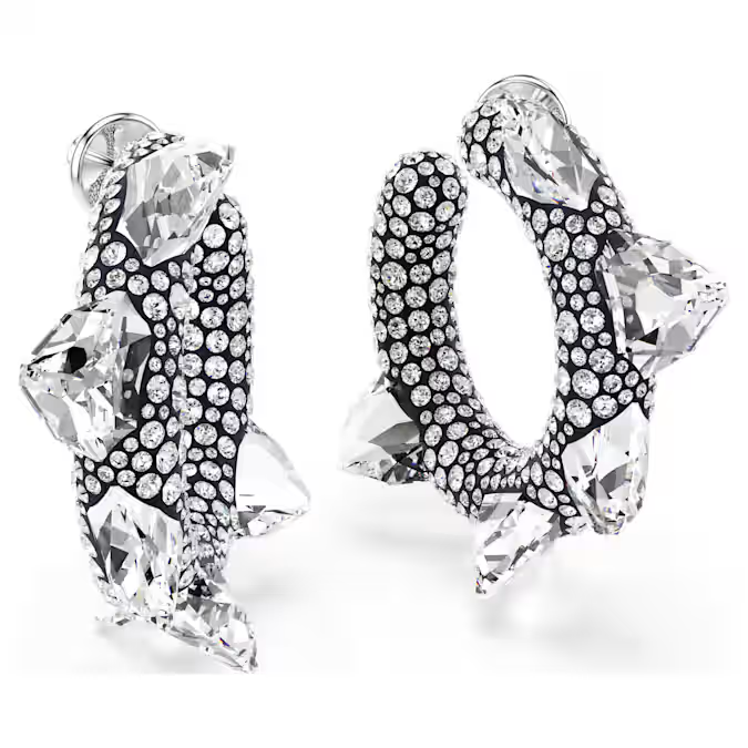 Sublima hoop earrings Spike, White, Rhodium plated