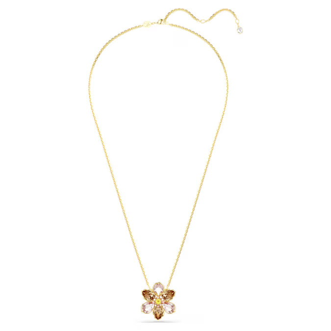 Idyllia pendant and brooch Mixed cuts, Flower, Multicolored, Gold-tone plated