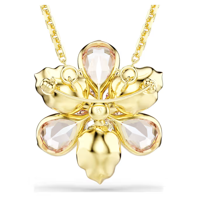 Idyllia pendant and brooch Mixed cuts, Flower, Multicolored, Gold-tone plated