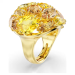 Gema cocktail ring Mixed cuts, Yellow, Gold-tone plated