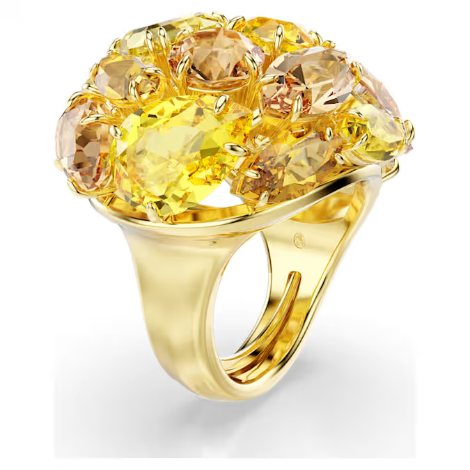 Gema cocktail ring Mixed cuts, Yellow, Gold-tone plated