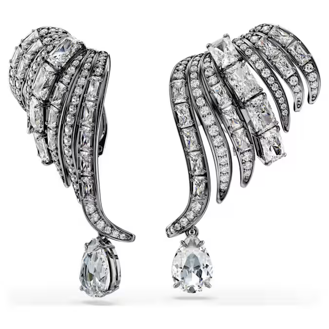 The Vienna Collection ear cuffs Feather, White, Ruthenium plated