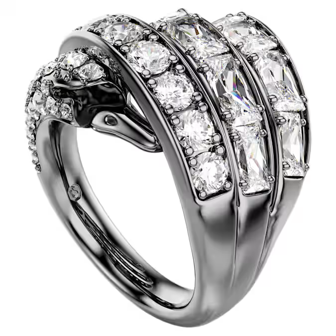 The Vienna Collection ring Swan, White, Ruthenium plated