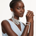 Constella earrings Crystal pearl, Round cut, White, Rhodium plated