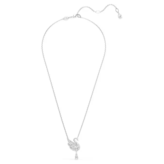 Swan pendant Swan, White, Rhodium plated