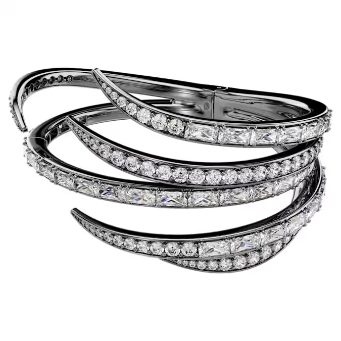 The Vienna Collection bangle Feather, White, Ruthenium plated