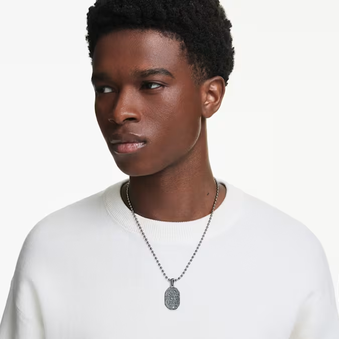 Dextera pendant Octagon shape, Round cut, Black, Ruthenium plated