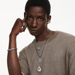 Dextera pendant Octagon shape, Round cut, Black, Ruthenium plated