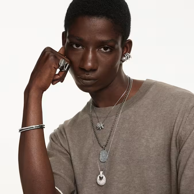 Dextera pendant Octagon shape, Round cut, Black, Ruthenium plated