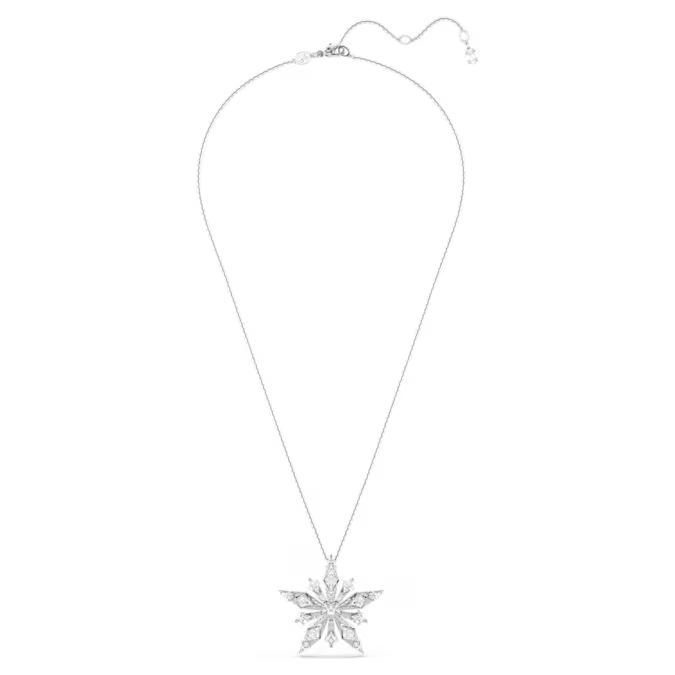 Idyllia pendant and brooch Star, White, Rhodium plated