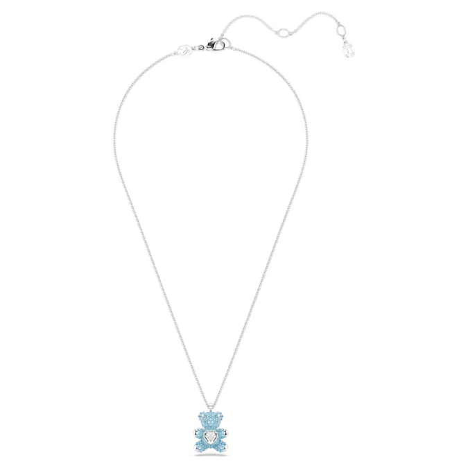 Teddy pendant Bear, Blue, Rhodium plated