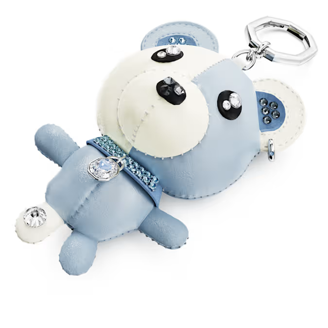 Teddy bag charm Bear, Blue, Rhodium plated