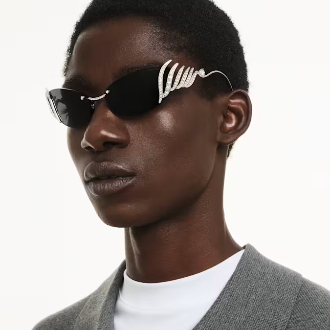 Sunglasses Cat-eye shape, Swan, Silver tone