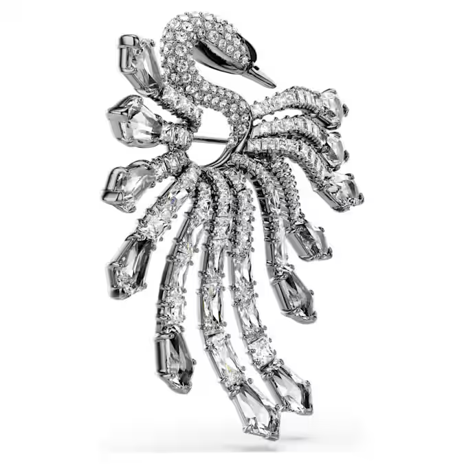 The Vienna Collection brooch Swan, White, Ruthenium plated