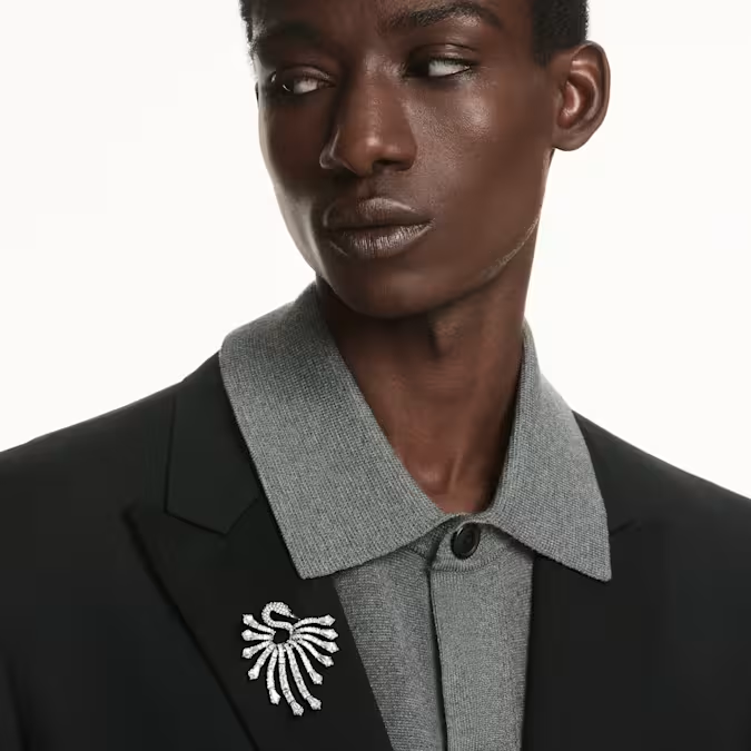 The Vienna Collection brooch Swan, White, Ruthenium plated