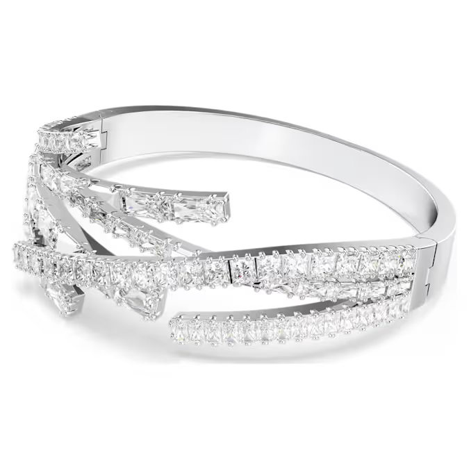 Matrix bangle Mixed cuts, White, Rhodium plated