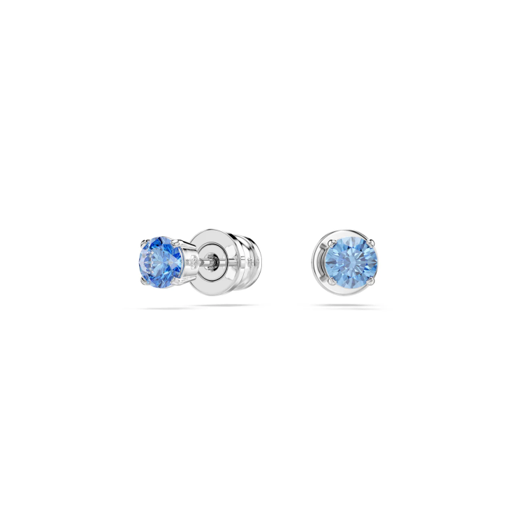 Silla stud earrings Round cut, Blue, Rhodium plated