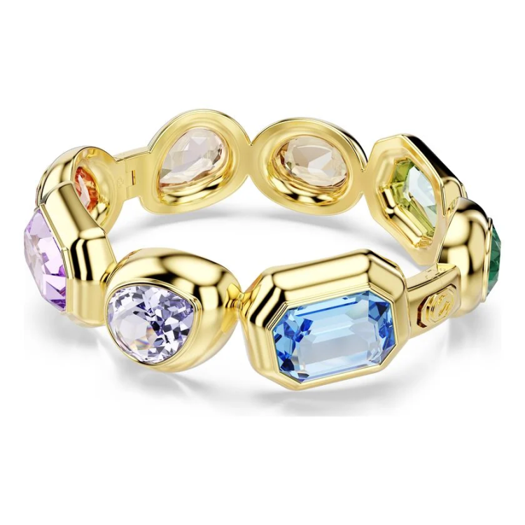 Gema cuff Oversized crystals, Mixed cuts, Multicolored, Gold-tone plated