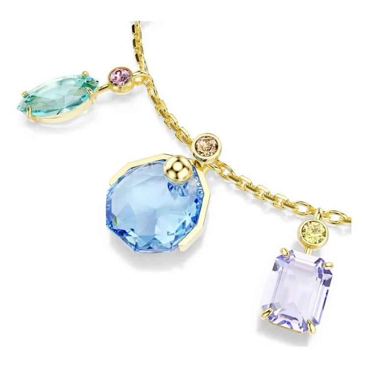 Gema bracelet Mixed cuts, Dangling crystals, Multicolored, Gold-tone plated