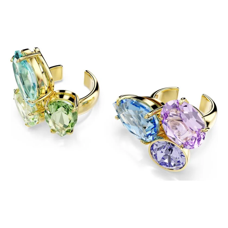 Gema ear cuffs Asymmetrical design, Mixed cuts, Multicolored, Gold-tone plated